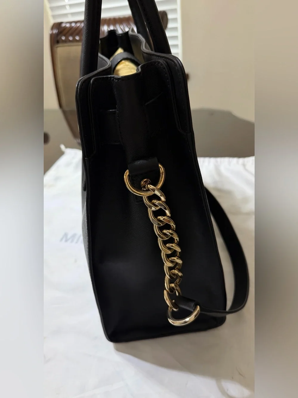 Michael Kors Black Saffiano Satchel with Gold Hardware